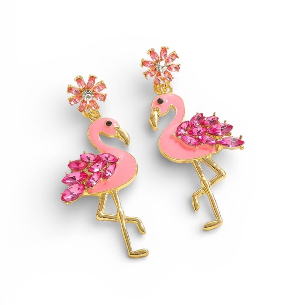 Pink Flamingo Rhinestone Earrings